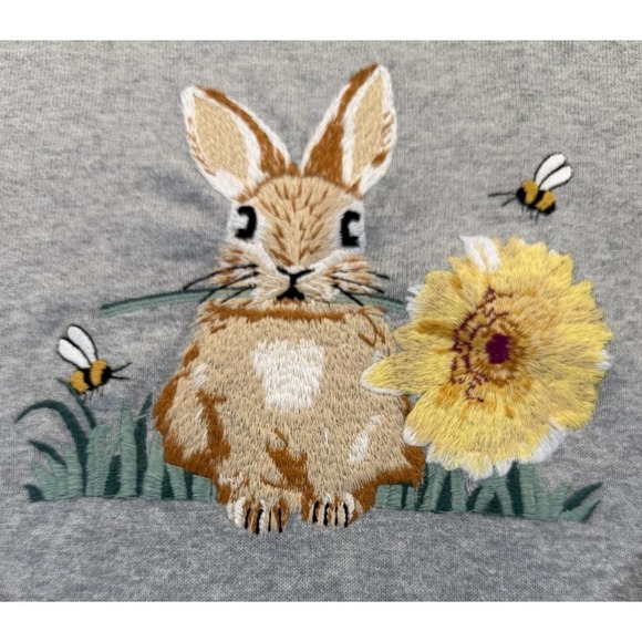 Coldwater Creek Grey Bunny Cotton XLP Sweater Embroidered Easter Grandmacore - Picture 2 of 8